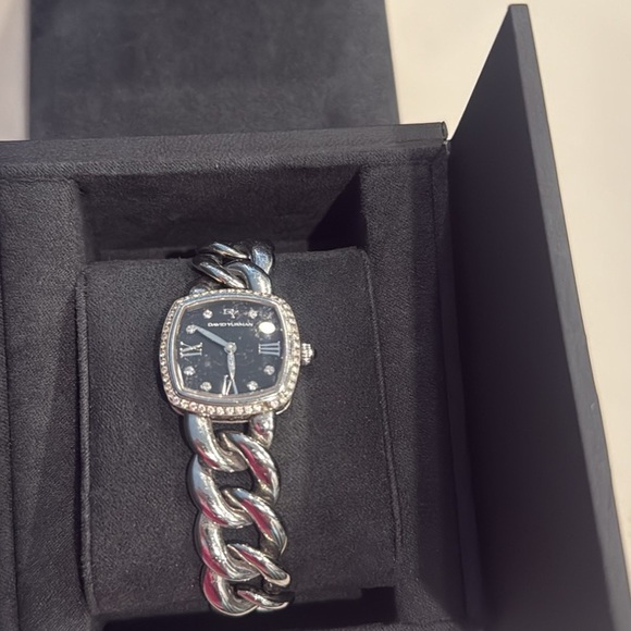 David Yurman Stainless Steel Silver Albion Linked Bracelet Diamond Watch